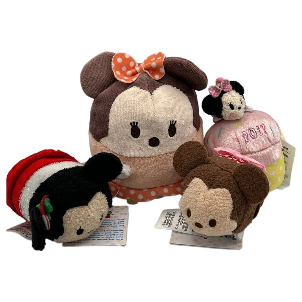 4 Pc Lot Minnie Mouse Disney TSUM TSUM and Ufufy Collectible Plush Toys Cupcake
